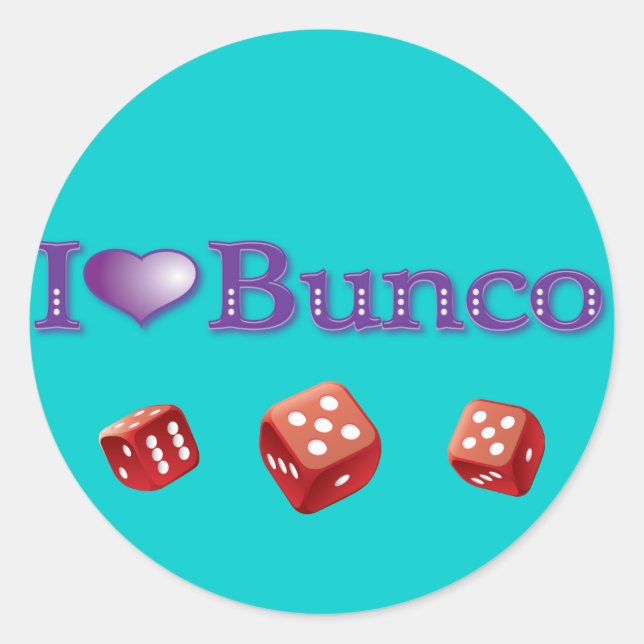 Ich Liebe Bunco mit Red Dice Runder Aufkleber (Vorderseite)