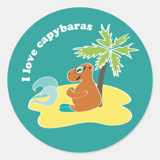 Ich liebe Capybaras Tropical Beach Art Runder Aufkleber (Vorderseite)