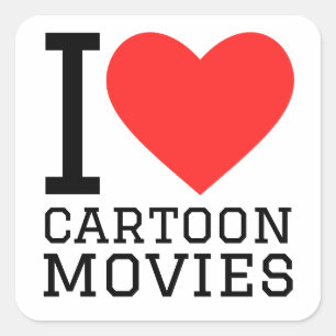 Ich Liebe Cartoon-Filme Quadratischer Aufkleber