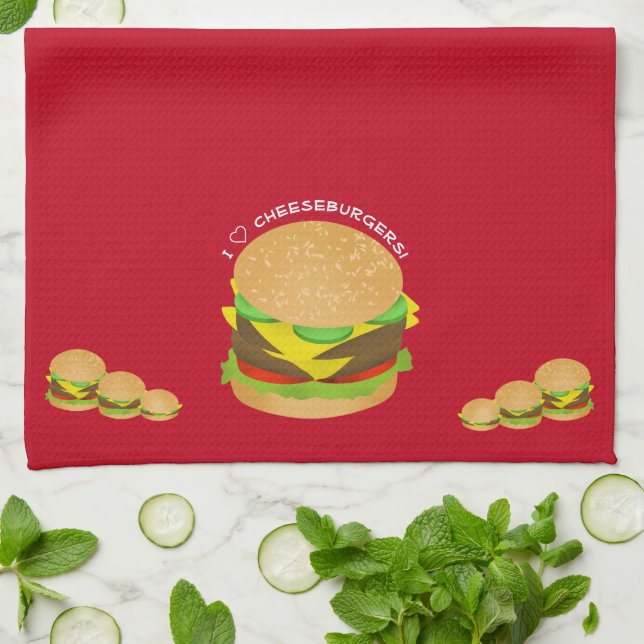 Ich liebe Cheeseburger Geschirrtuch (Gefaltet)