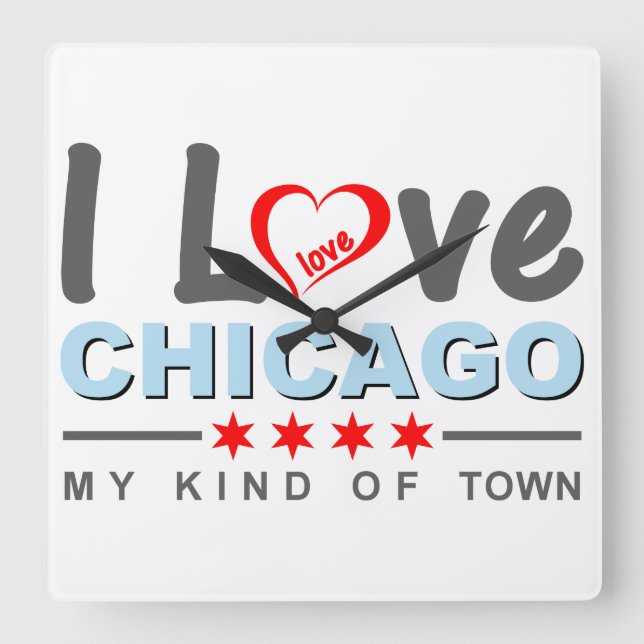 Ich Liebe Chicago, meine Art Stadt, Illinois Quadratische Wanduhr (Vorderseite)