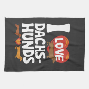 Ich liebe Dachshunde Herzliches Design für Tierlie Geschirrtuch