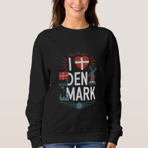 Ich liebe Dänemark-Flagge Windmühle Wikinger-Schif Sweatshirt