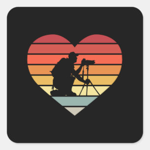 Ich liebe das Fotografieren von Vintage-Herzen Quadratischer Aufkleber