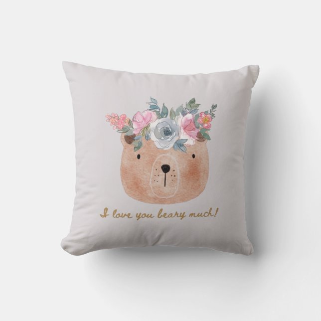 Ich Liebe, dass du dich sehr hütest! Bär mit Blume Kissen (Vorderseite)