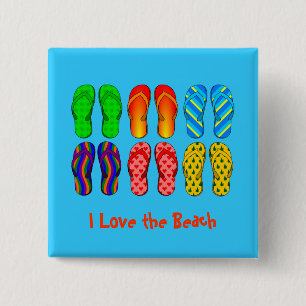 Ich Liebe den Strand - farbenfrohe Flip Flops Button