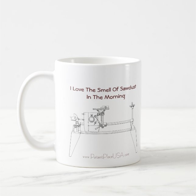 "Ich Liebe der Geruch des Sägemehls am Morgen" Kaffeetasse (Links)
