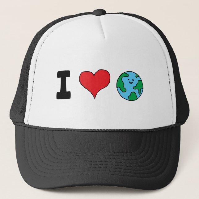 Ich Liebe der Welt glückliche Erde Clipart Niedlic Truckerkappe (Vorderseite)