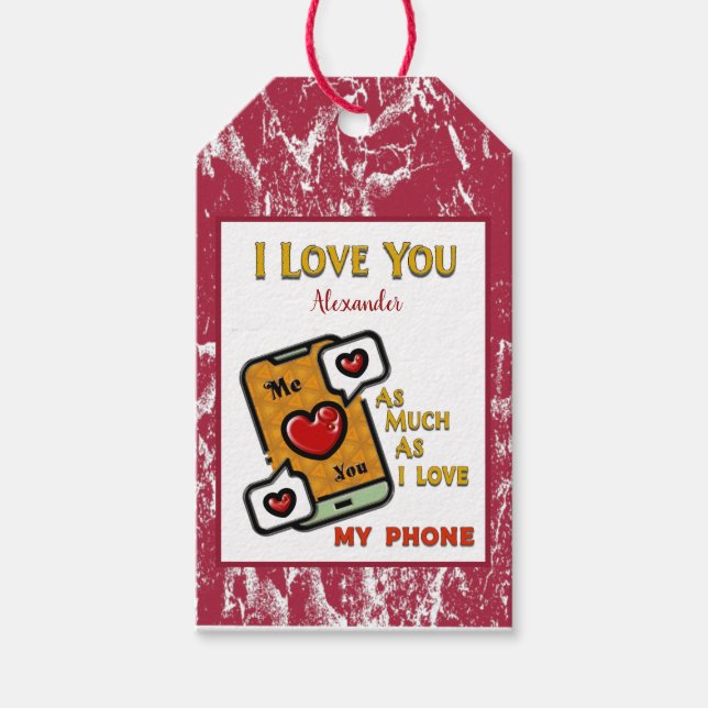 Ich Liebe dich als mein Telefon rot weiß Aquarell Geschenkanhänger (Vorderseite)