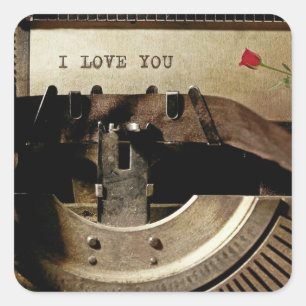 Ich liebe dich, alte Schreibmaschine rote Rose Vin Quadratischer Aufkleber
