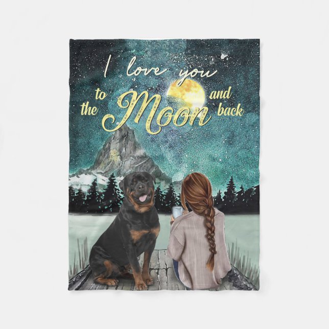 Ich Liebe dich auf den Mond und zurück Rottweiler Fleecedecke (Vorderseite)