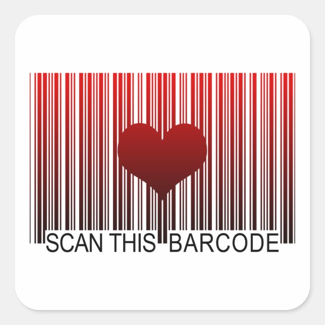 ICH LIEBE DICH BARCODE QUADRATISCHER AUFKLEBER (Vorderseite)