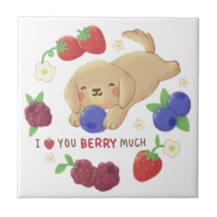 Ich liebe dich Berry sehr: Süßer Hund mit Beeren Fliese
