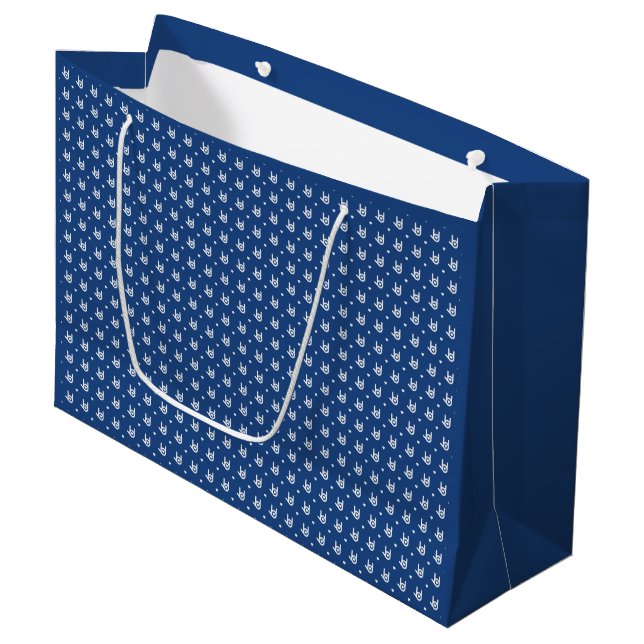 Ich Liebe dich, blaue Geschenktasche Große Geschenktüte (Vorderseite Schrägansicht)