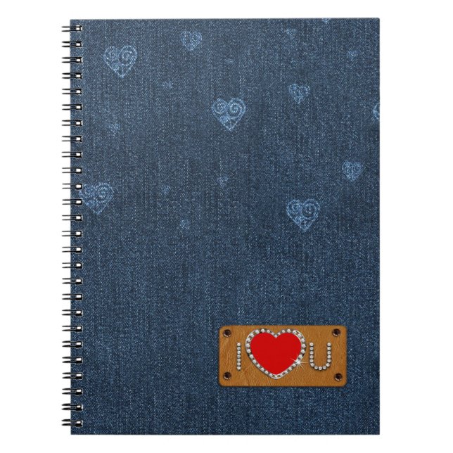 Ich Liebe dich. Blue Denim Pattern Geschenk Notizblock (Vorderseite)