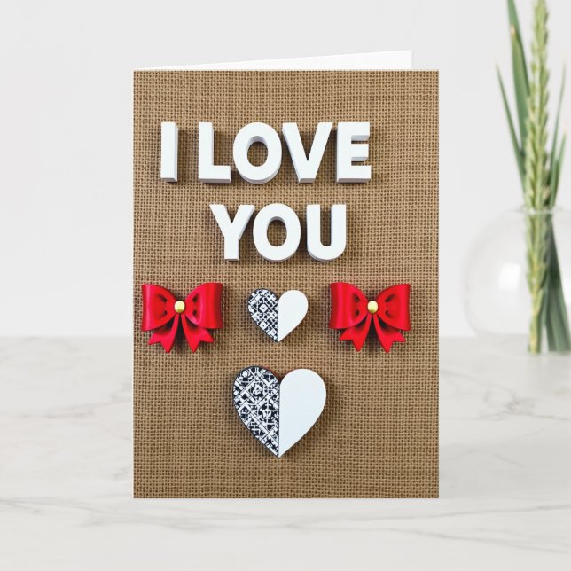 Ich liebe dich Burlap Design Karte (Vorderseite)