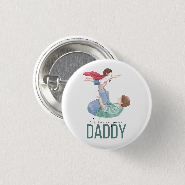 Ich liebe dich Daddy Superheld Vater und Kind Knop Button (Vorne & Hinten)