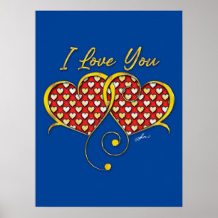 Ich liebe dich Design Gold Hearts Poster
