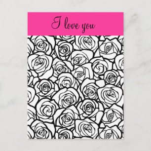 Ich liebe dich Elegante schwarze weiße Rosen Chic  Postkarte