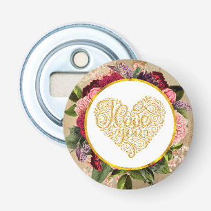 Ich liebe dich Fancy Golden Heart mit Blumenrahmen Flaschenöffner
