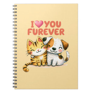Ich liebe dich für immer Süße Kawaii-Katze und Hun Notizblock