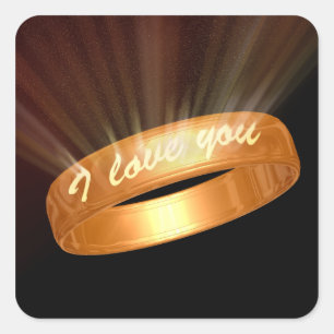 "Ich liebe dich" Goldring Quadratischer Aufkleber