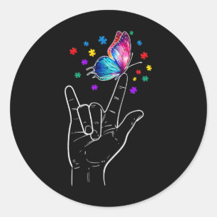 Ich liebe dich Handgebärdensprache Schmetterling A Runder Aufkleber