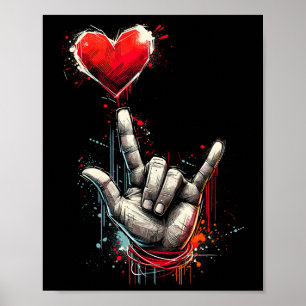 Ich liebe dich Handzeichen Asl Herz Frauen Kinder Poster
