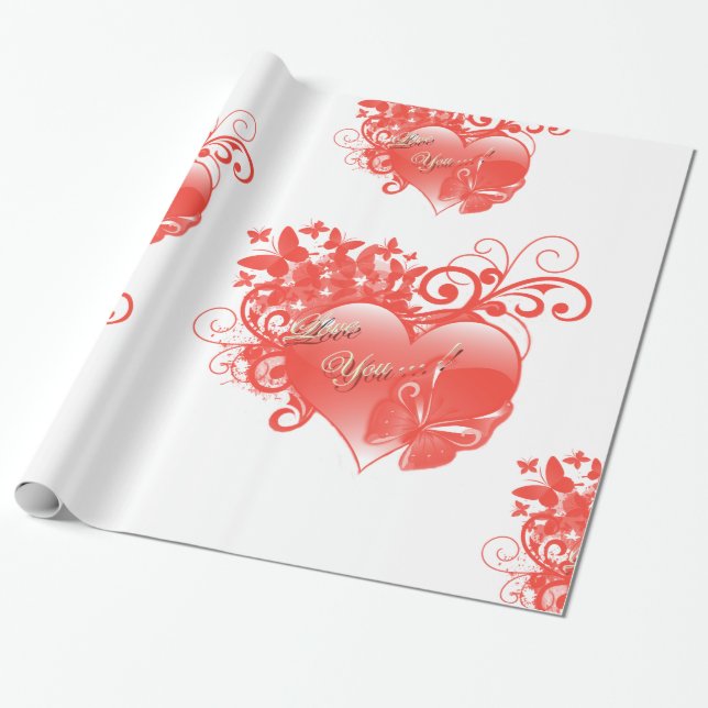 ICH LIEBE DICH IM ROTEN HERZEN GESCHENKPAPIER (Ungerollt)