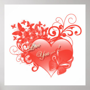 ICH LIEBE DICH IN ROTEM HERZEN POSTER