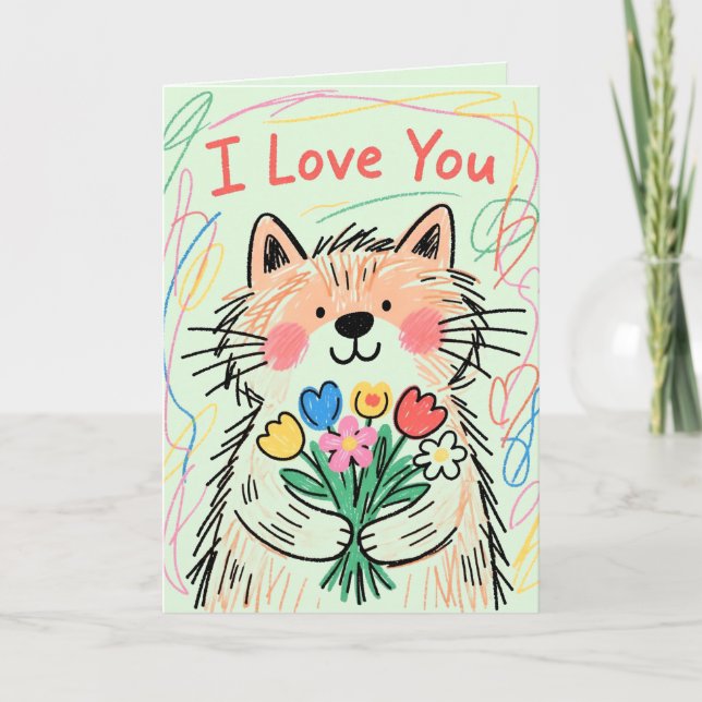 Ich liebe dich Karte Kritzel Katze (Vorderseite)