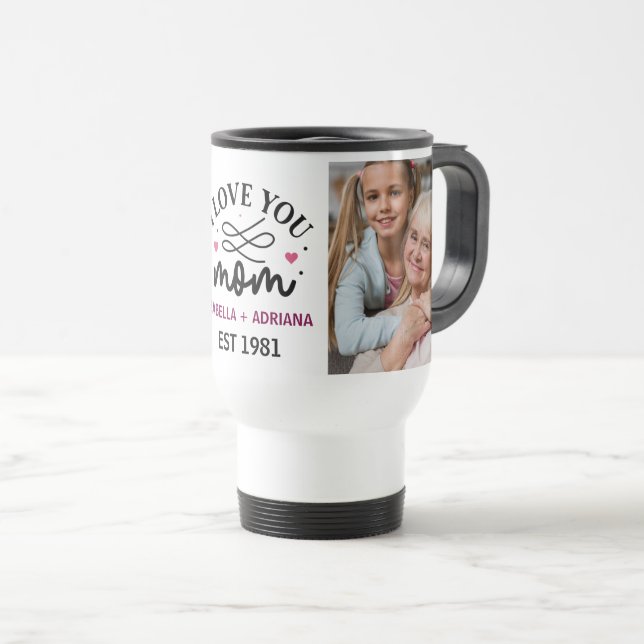 Ich liebe dich Mama | Elegant Script 2 Foto-Collag Reisebecher (VorderseiteRechts)