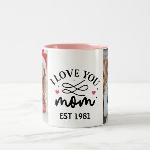 Ich liebe dich Mama Elegant Script 2 Foto Collag Zweifarbige Tasse