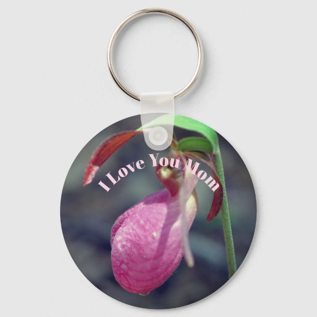 Ich liebe dich Mama Frauenschuh-Blume  Schlüsselanhänger (Vorderseite)