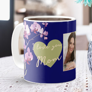 Ich liebe Dich Mama Herz Orchidee Navy Blau Foto Kaffeetasse