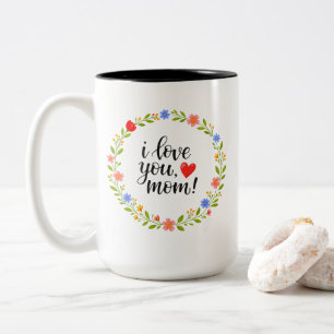 Ich liebe dich Mama Muttertag Florale Kalligrafie  Zweifarbige Tasse