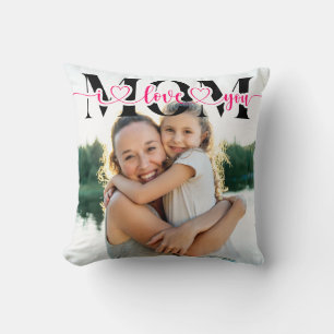 Ich liebe dich Mama Pink Hearts Typografie Foto Kissen