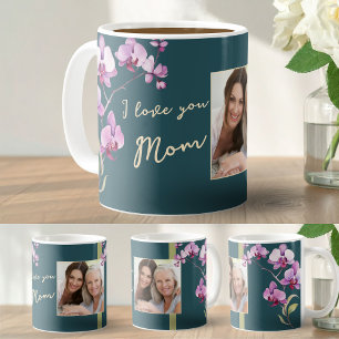 Ich liebe Dich Mama Teal Grün Orchidee Blumen Foto Kaffeetasse