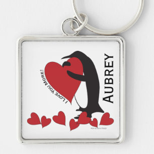 Ich liebe dich mehr! Pinguin und rotes Herz Schlüsselanhänger