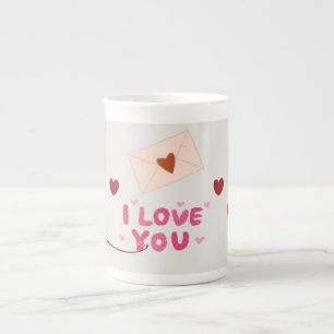 „Ich liebe Dich“ Romantischer Liebesbrief Bone Chi Prozellantasse