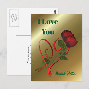 Ich liebe dich rote Rosen Herz Personalisiert Postkarte