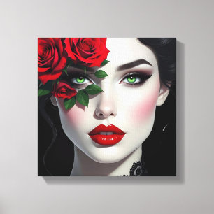 Ich liebe dich Schöne Frau mit roter Rose Leinwanddruck