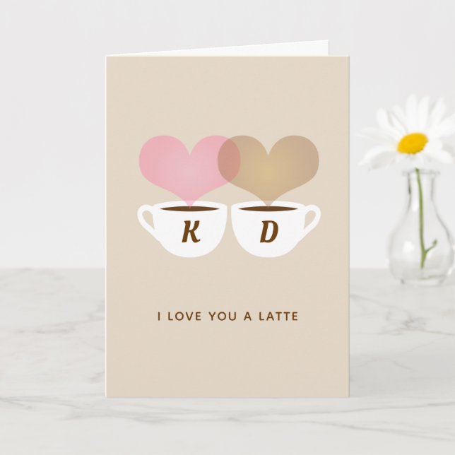 Ich liebe dich sehr Custom Monogram Initialen Kaff Karte (Kleine Pflanze)