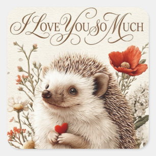 Ich liebe dich so sehr: Igel-Herz-Design Quadratischer Aufkleber