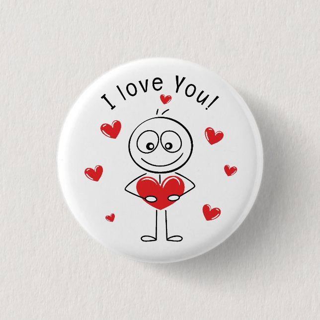 Ich liebe dich Stockfigur Süße Herzen Button (Vorderseite)