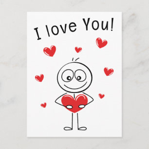 Ich liebe dich Stockfigur Süße Herzen Postkarte