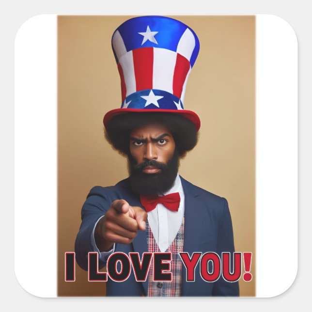 Ich Liebe dich! - Uncle Sam Postcard Quadratischer Aufkleber (Vorderseite)