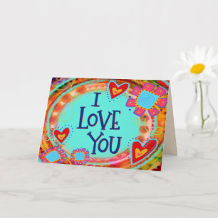 Ich liebe dich Whimsical Florale Herzen Lustiges V Karte