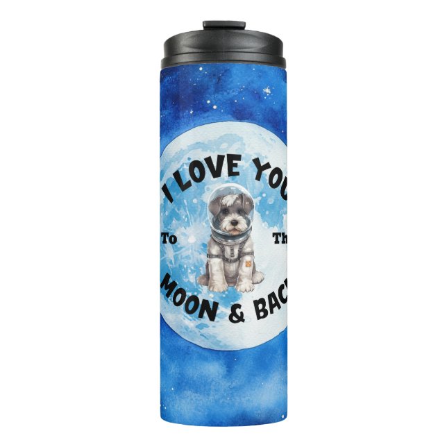 Ich Liebe dich zum Mond & Rücken Miniaturschnauzer Thermosbecher (Vorderseite)