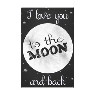 "Ich Liebe dich zum Mond und zurück", schwarz und  Leinwanddruck